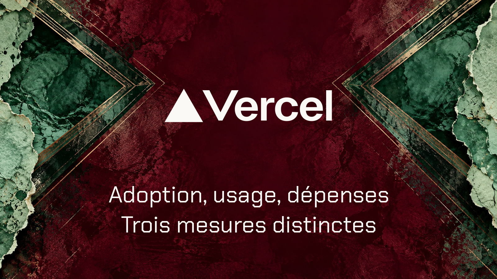 Logo Vercel dans une composition de portails avec la phrase Adoption, usage, dépenses, Trois mesures distinctes.